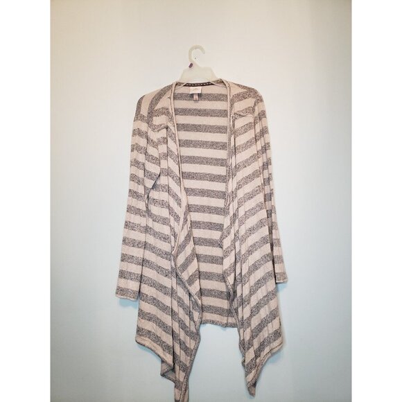 Knox Rose Sweaters - Knox Rose Womens L Cardigan Open Front Long Sleeve Gray Stripe Waterfall Stretch